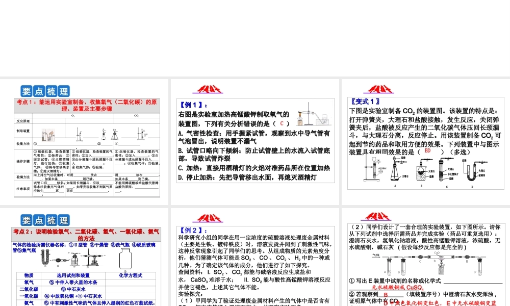 2014年科学中考科学第一轮复习 第二部分 物质科学（二）第35课 专题三 常见气体的制取与净化、验证课件