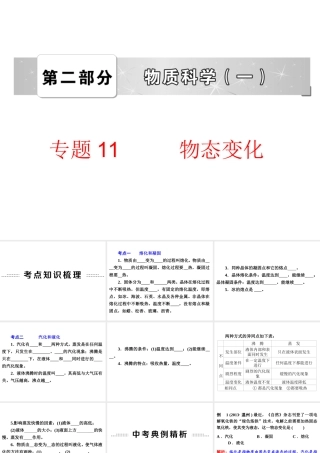 2014年中考科学专题复习 第二部分 物质科学一 11 物态变化课件