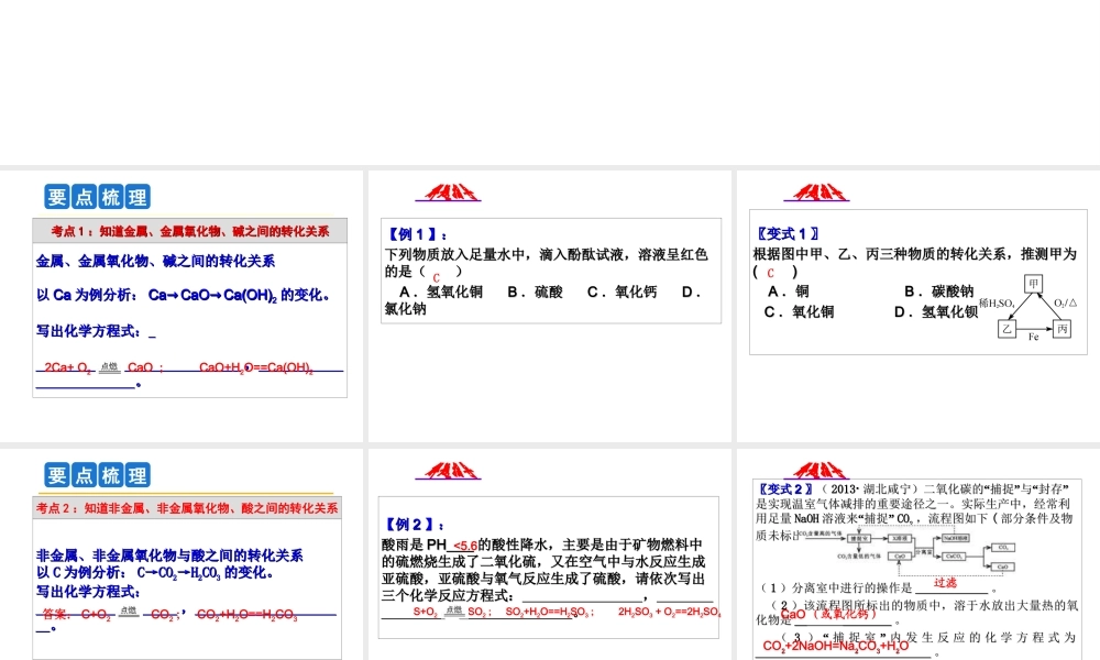 2014年科学中考科学第一轮复习 第二部分 物质科学（二）第41课 物质间的循环与转化课件