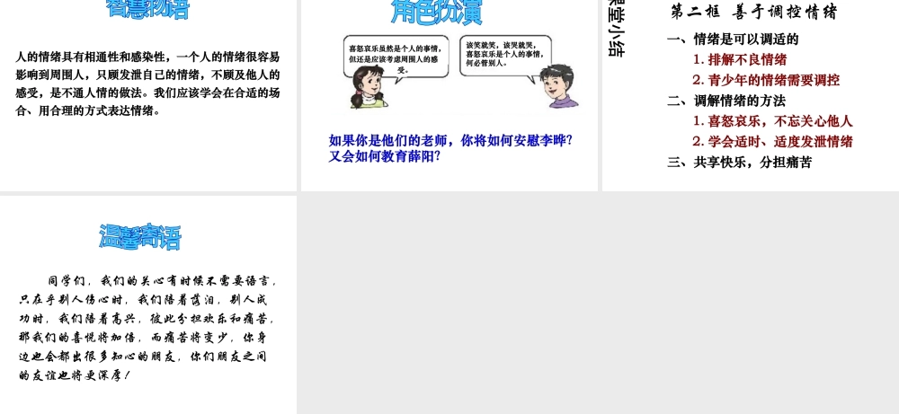 2014年秋七年级政治上册 第六课 第2框 善于调控情绪课件1 新人教版