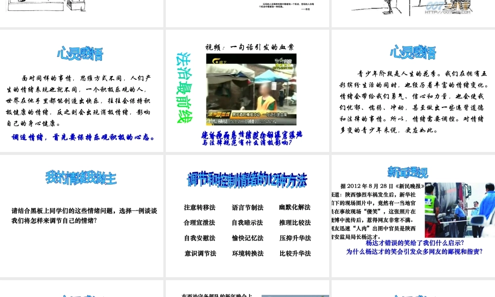 2014年秋七年级政治上册 第六课 第2框 善于调控情绪课件2 新人教版
