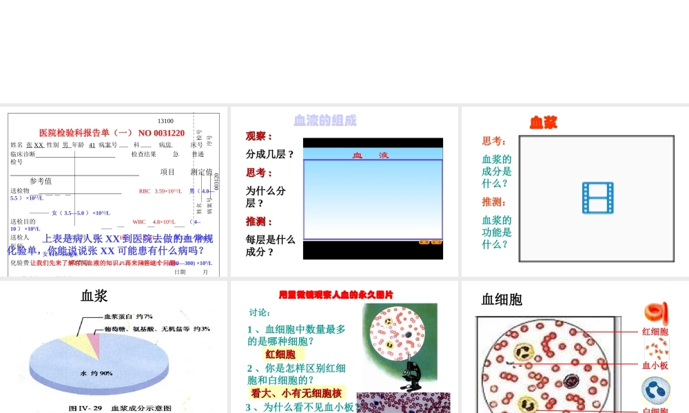 2014七年级生物下册 4.1 流动的组织---血液课件1 新人教版