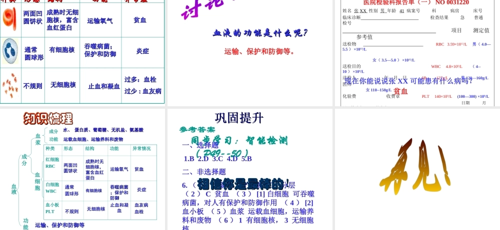 2014七年级生物下册 4.1 流动的组织---血液课件1 新人教版