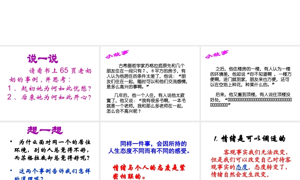 2014年秋七年级政治上册 第六课 第二框 学会调控情绪课件 新人教版