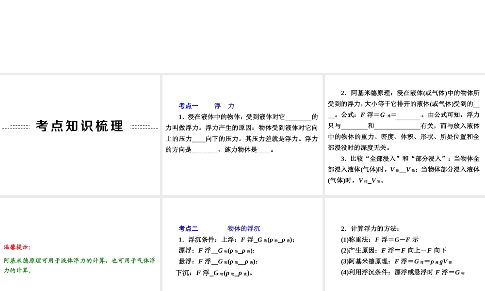 2014年中考科学专题复习 第二部分 物质科学一 17 浮力课件