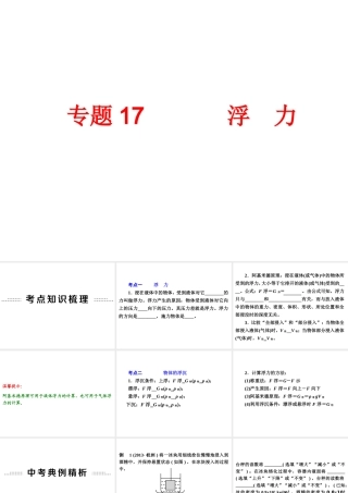 2014年中考科学专题复习 第二部分 物质科学一 17 浮力课件