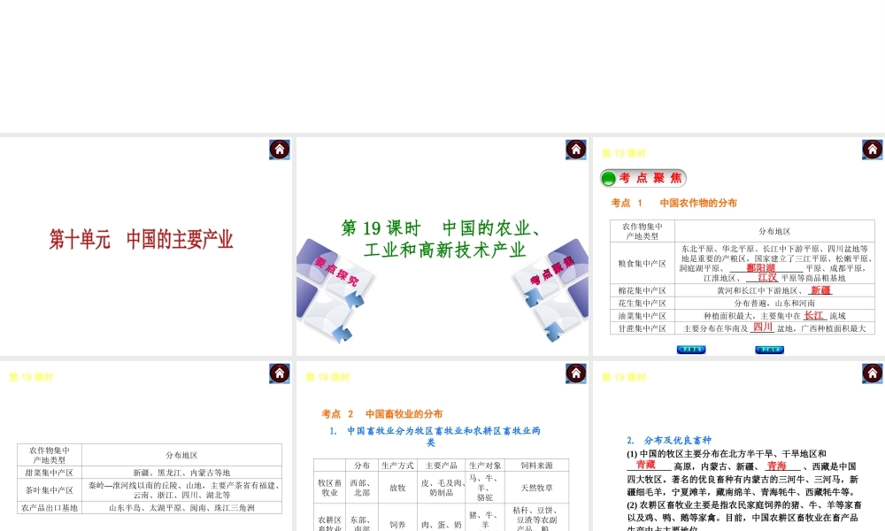 2014中考地理复习方案 第十单元 中国的主要产业（要点探究+考点聚焦，含2013中考真题）课件 湘教版