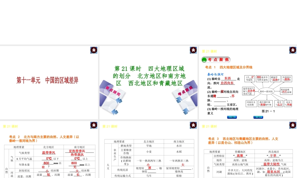 2014中考地理复习方案 第十一单元 中国的区域差异（要点探究+考点聚焦，含2013中考真题）课件 湘教版
