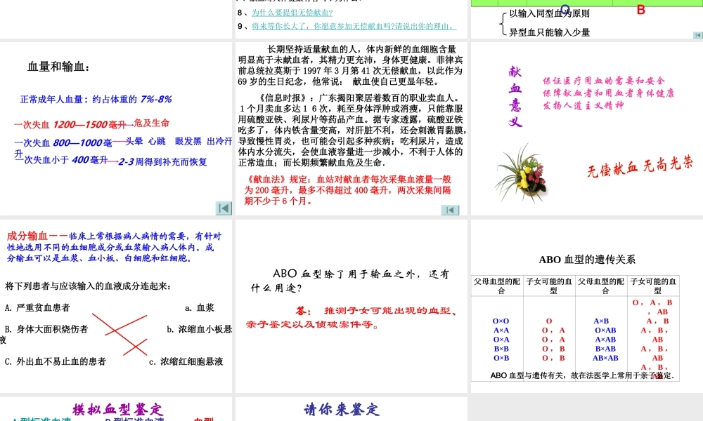 2014七年级生物下册 4.4输血与血型课件1 新人教版
