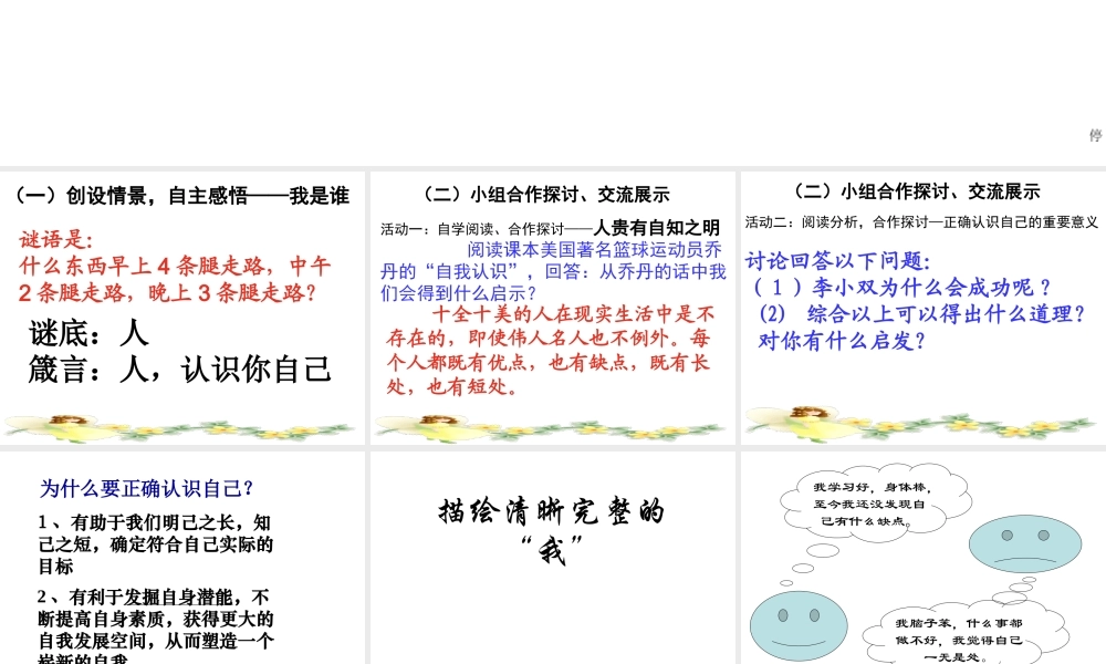 2014年秋七年级政治上册 第三课 第三框 新自我 新认识课件 鲁教版