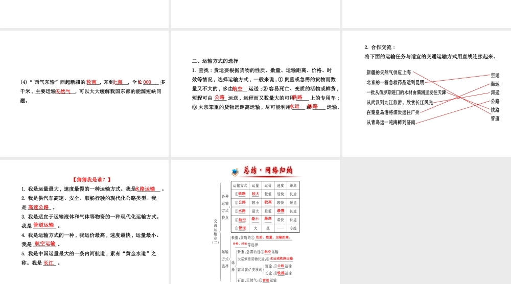 2014年秋八年级地理上册 4.3.2 交通运输方式的特点及选择课件 （新版）湘教版