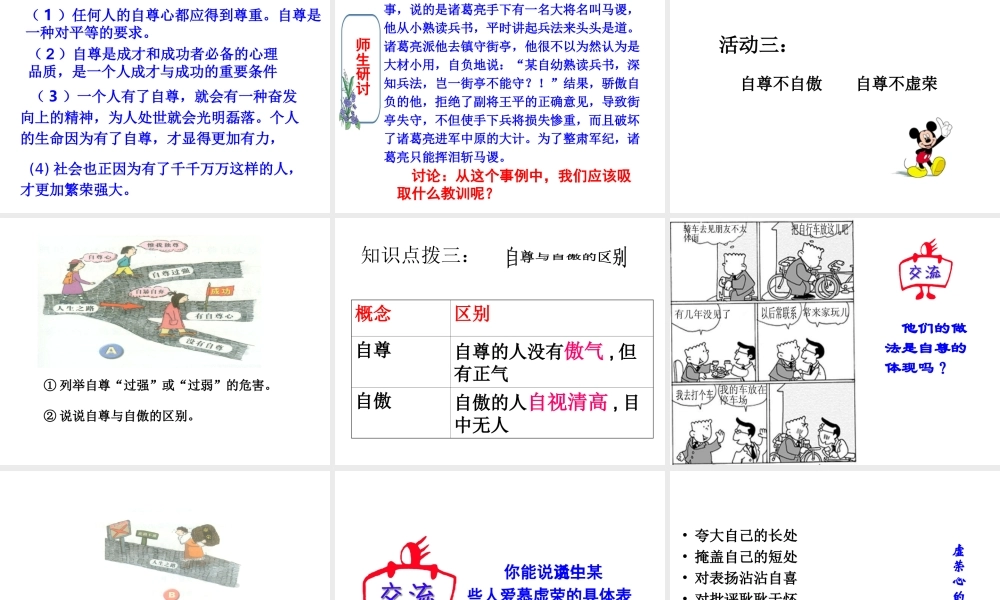 2014年秋七年级政治上册 第三课 立身需要自尊课件 苏教版