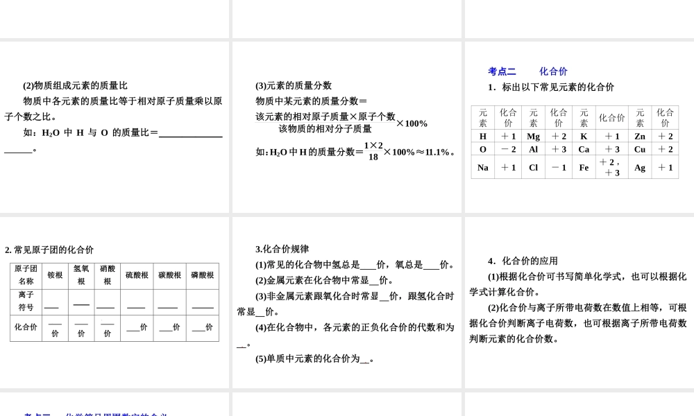 2014年中考科学专题复习 第三部分 物质科学二 27 化学式和化合价课件