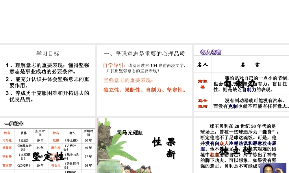 2014年秋七年级政治上册 第十课 第二框 坚强意志是成功的保证课件 （新版）鲁教版