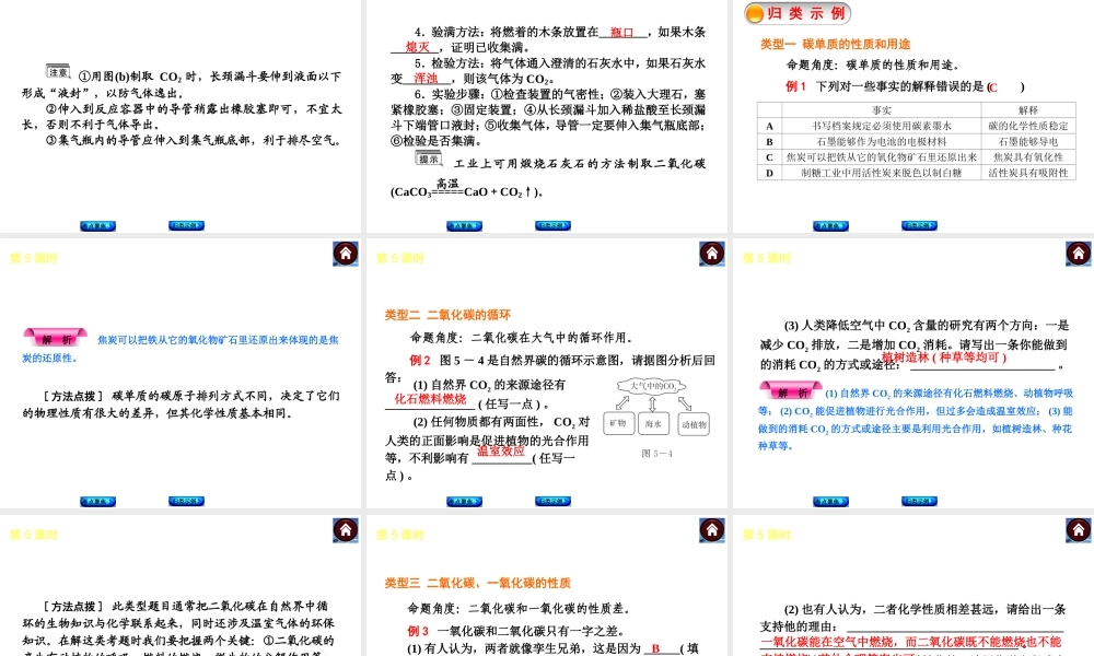 2014中考化学复习方案 第5课时 碳和碳的氧化物（考点聚焦+归类示例，含2013中考真题）权威课件