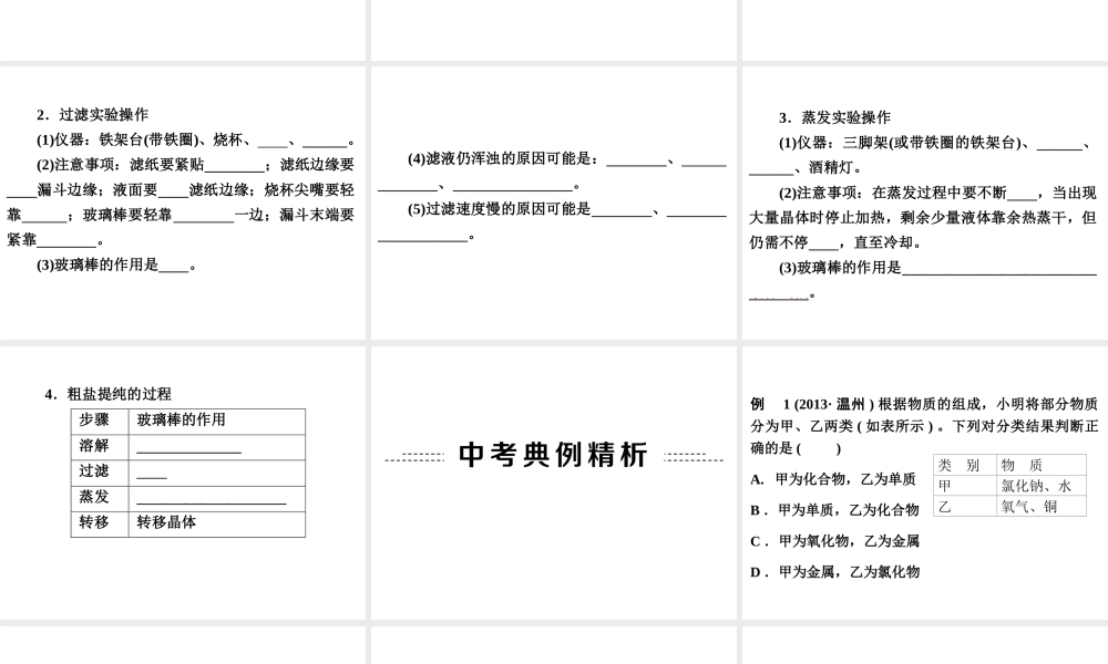 2014年中考科学专题复习 第三部分 物质科学二 28 物质的分类和分离课件
