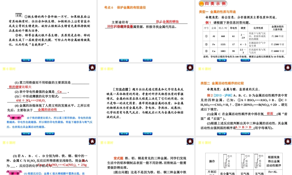 2014中考化学复习方案 第6课时 金属和金属材料（考点聚焦+归类示例，含2013中考真题）权威课件