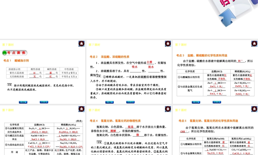 2014中考化学复习方案 第7课时 常见的酸和碱（考点聚焦+归类示例，含2013中考真题）权威课件