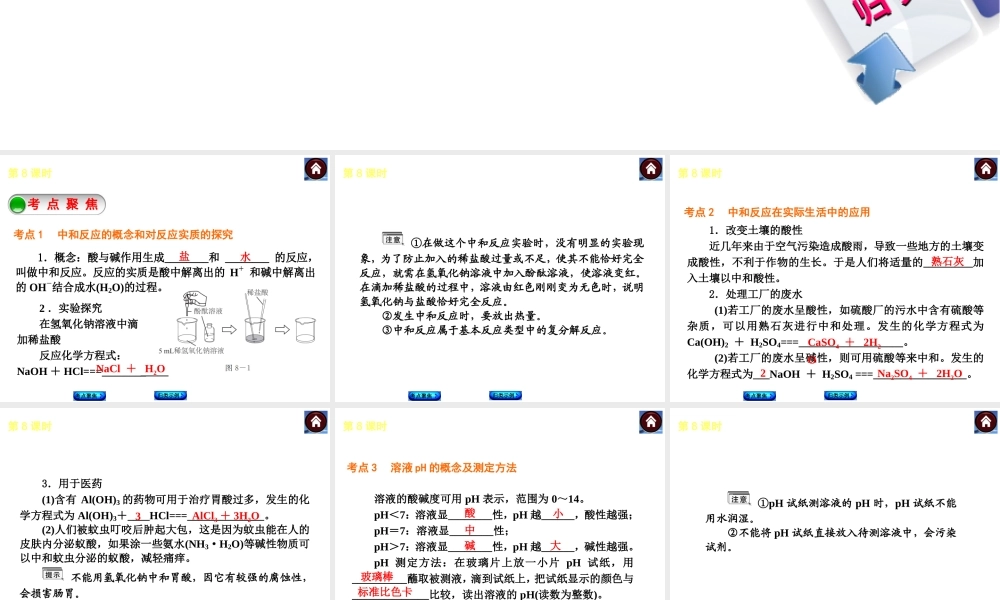 2014中考化学复习方案 第8课时 中和反应 溶液的pH（考点聚焦+归类示例，含2013中考真题）权威课件