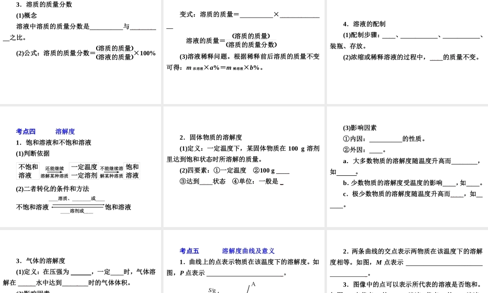 2014年中考科学专题复习 第三部分 物质科学二 31 水和溶液课件