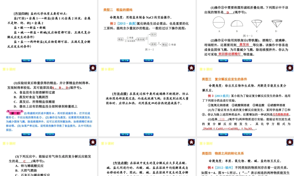 2014中考化学复习方案 第9课时 盐 化肥（考点聚焦+归类示例，含2013中考真题）权威课件