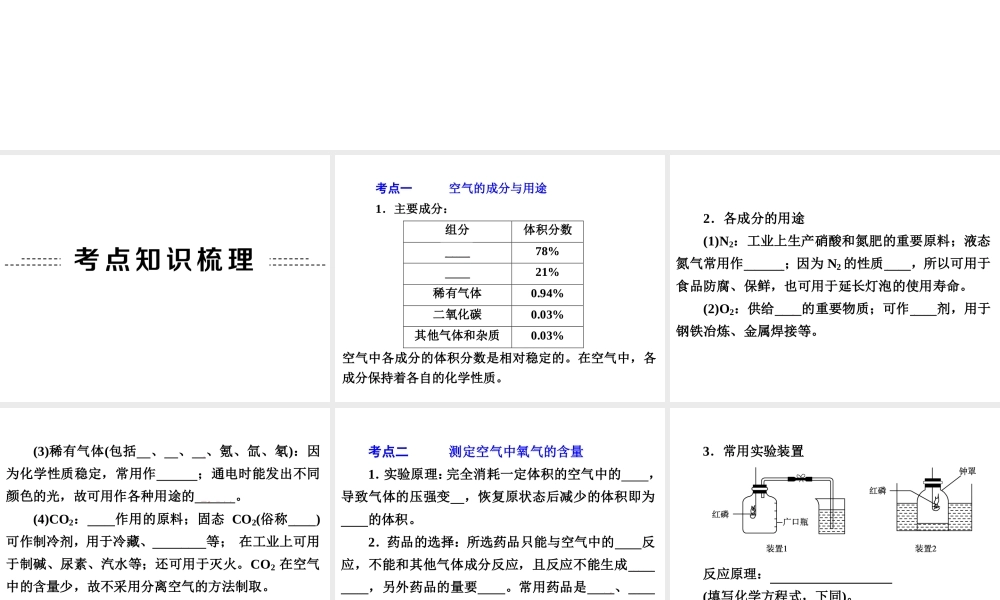 2014年中考科学专题复习 第三部分 物质科学二 32 空气课件