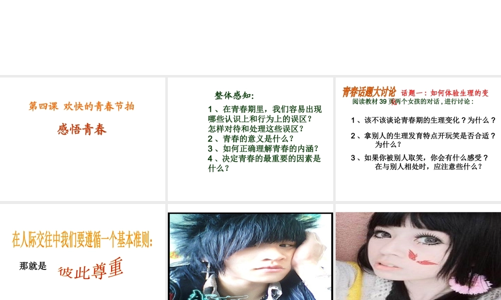 2014年秋七年级政治上册 第四课 第2框 感悟青春课件1 新人教版