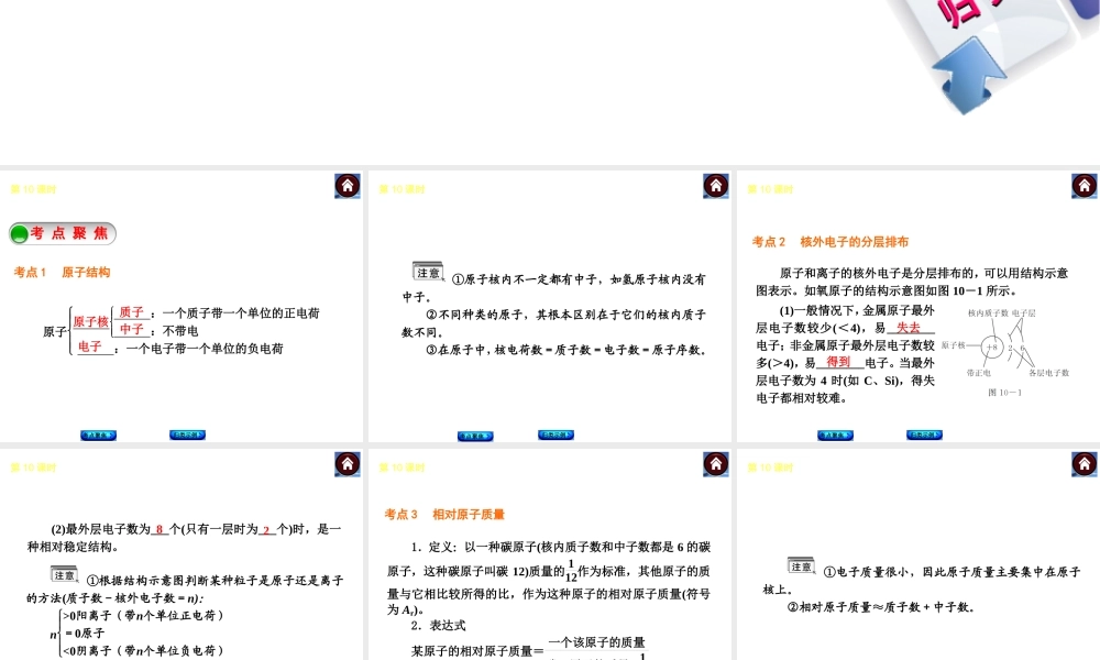 2014中考化学复习方案 第10课时 微粒构成物质 物质的多样性（考点聚焦+归类示例，含2013中考真题）权威课件