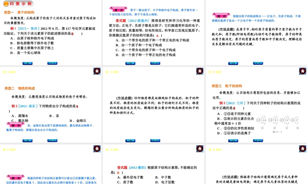 2014中考化学复习方案 第10课时 微粒构成物质 物质的多样性（考点聚焦+归类示例，含2013中考真题）权威课件
