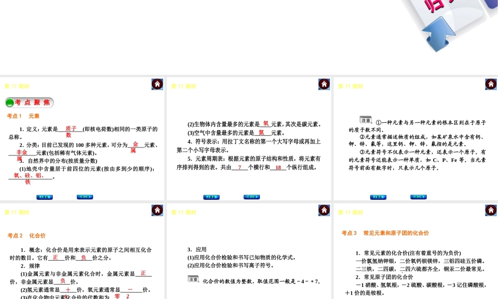 2014中考化学复习方案 第11课时 物质组成的表示（考点聚焦+归类示例，含2013中考真题）权威课件