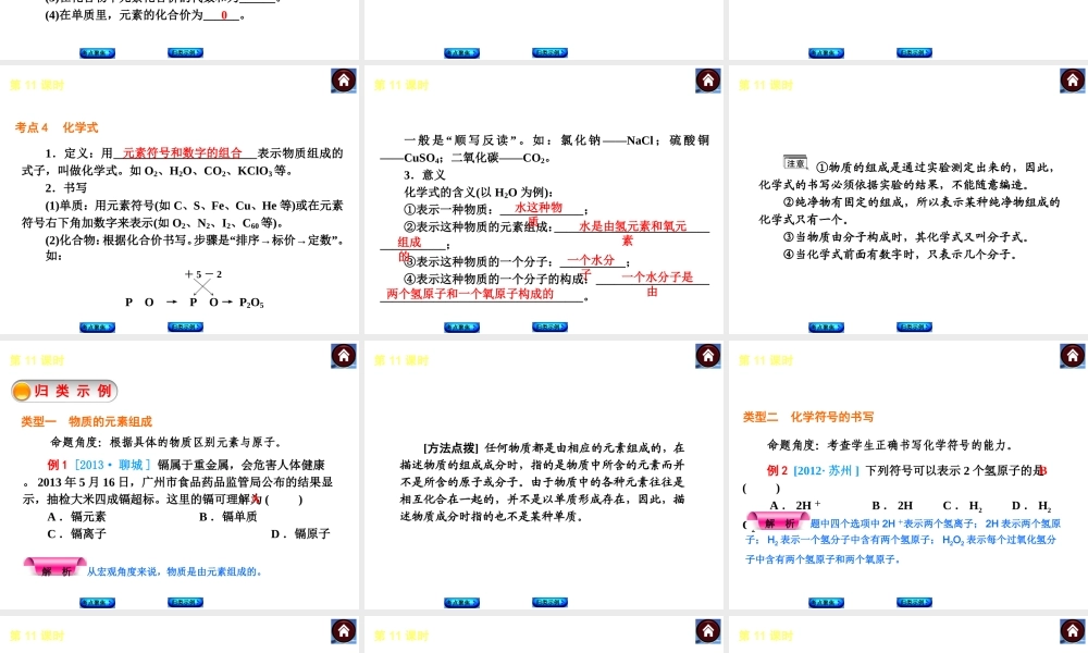 2014中考化学复习方案 第11课时 物质组成的表示（考点聚焦+归类示例，含2013中考真题）权威课件