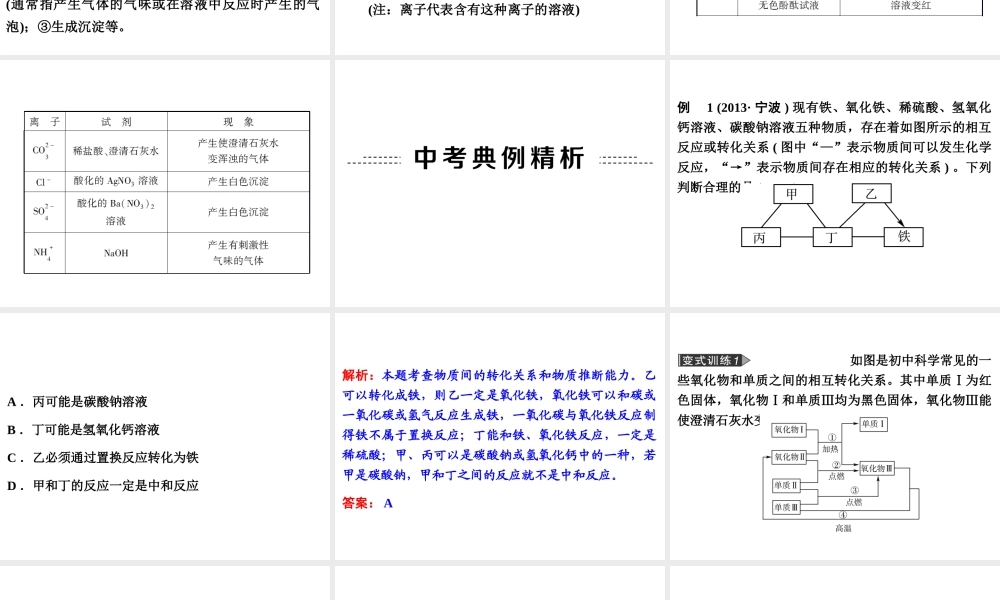 2014年中考科学专题复习 第三部分 物质科学二 37 物质的循环、转化和检验课件
