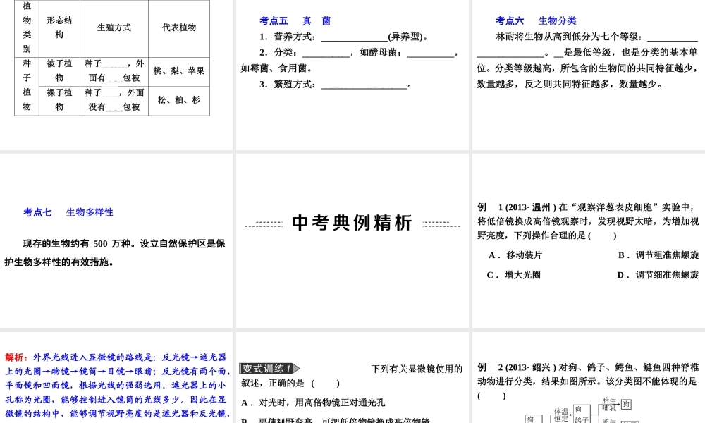 2014年中考科学专题复习 第一部分 生命科学 1 观察多种多样的生物课件