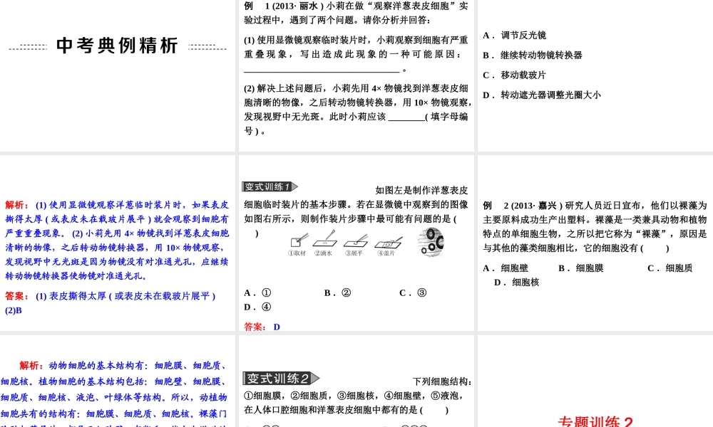 2014年中考科学专题复习 第一部分 生命科学 2 细胞课件