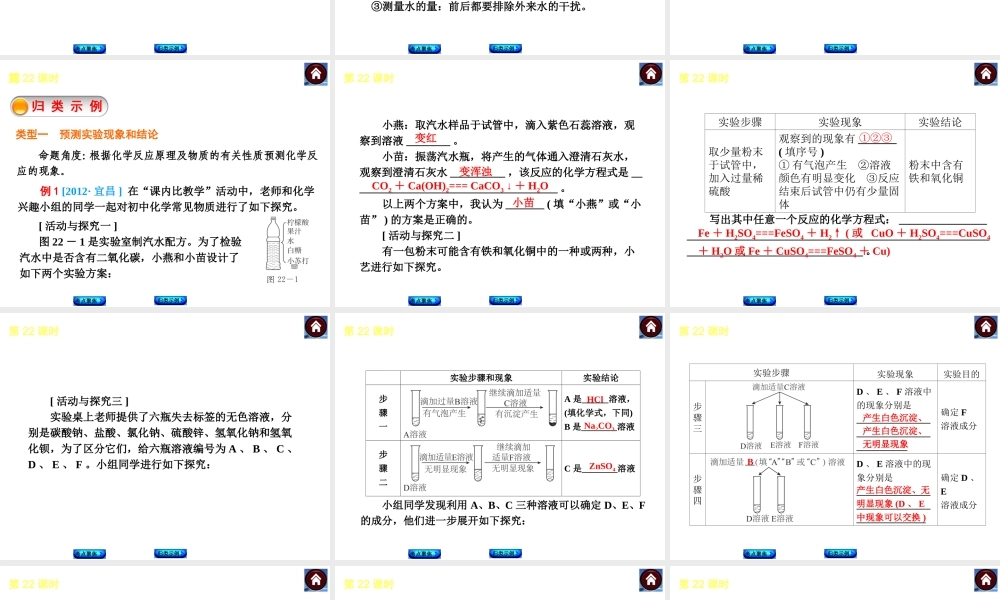 2014中考化学复习方案 第22课时 实验的设计与评价（考点聚焦+归类示例，含2013中考真题）权威课件