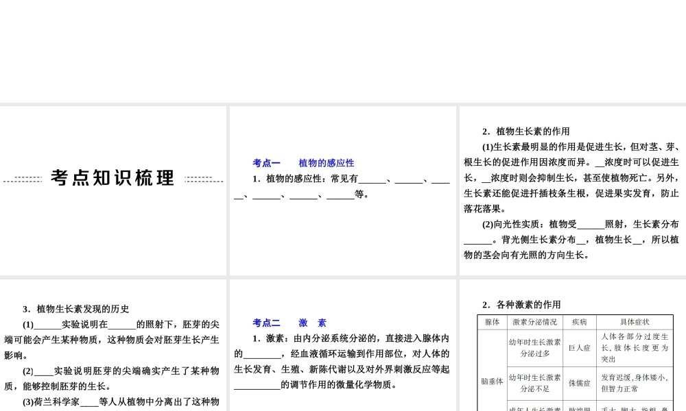 2014年中考科学专题复习 第一部分 生命科学 6 生命活动的调节课件