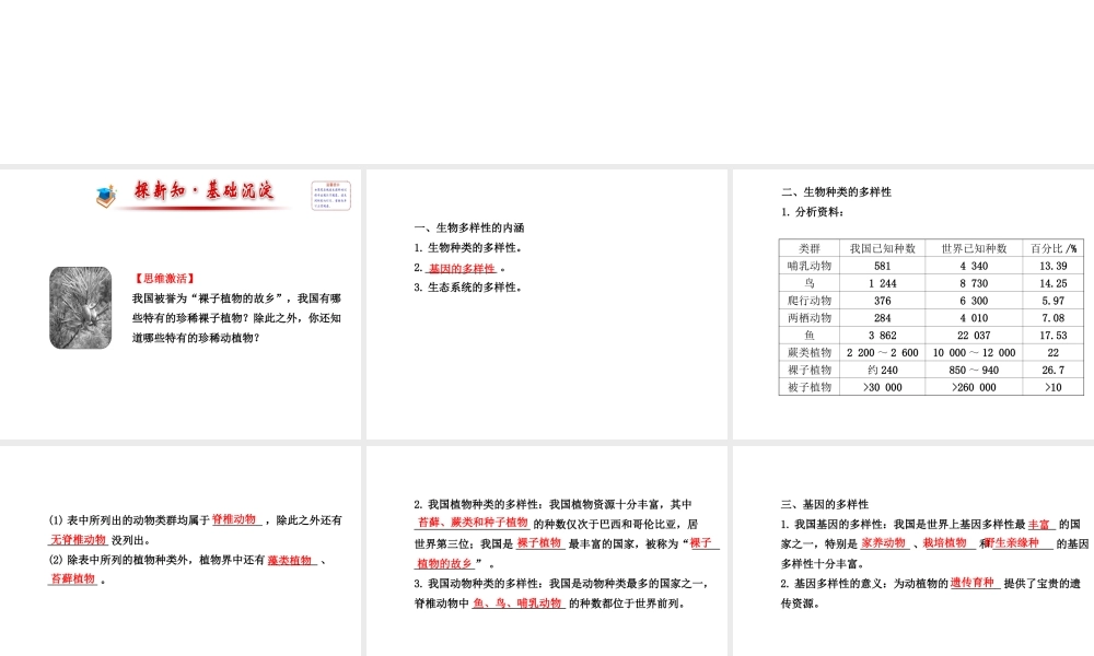 2014年秋八年级生物上册 6.2 认识生物的多样性课件 （新版）新人教版