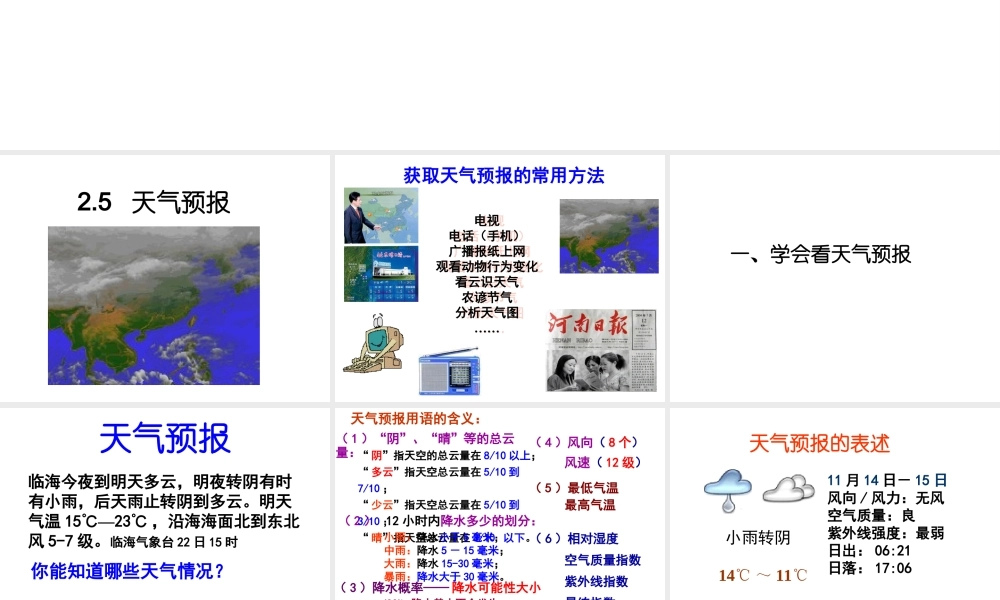 2014秋八年级科学上册 2.5 天气预报课件1 浙教版
