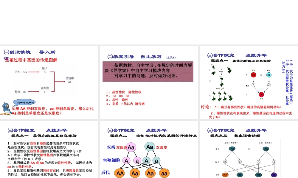 2015春八年级生物下册 第七单元 第二章 第三节 基因的显性和隐性课件 新人教版