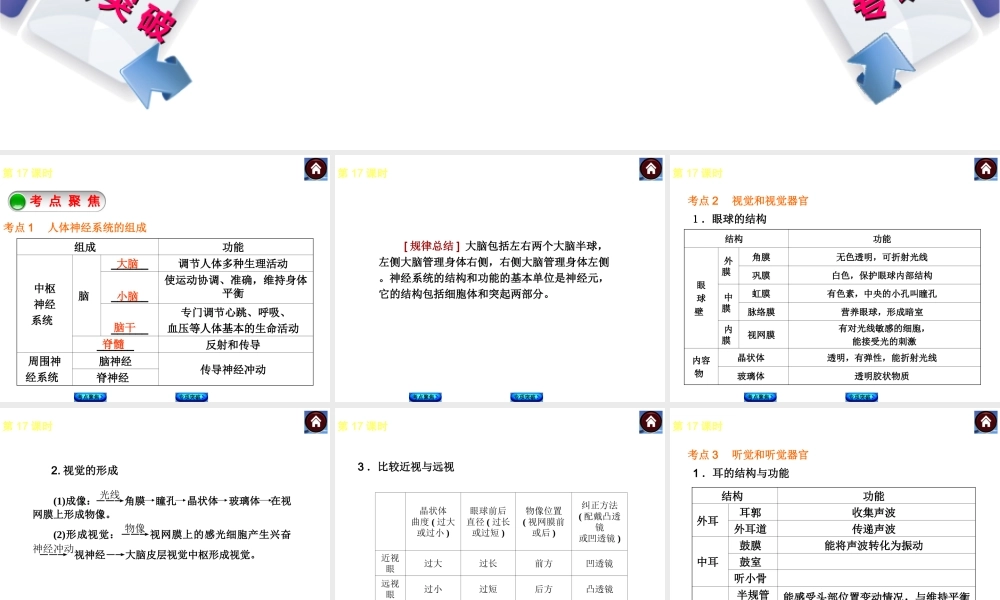 2014中考生物复习方案 人体对外界环境的感知（考点聚焦+专项突破，含2013试题）课件 新人教版