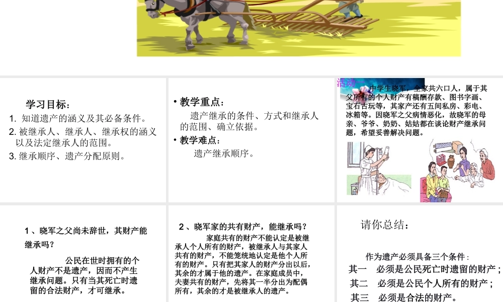 2015春八年级政治下册 第七课 第三框《无形的财产》我们享有财产继承权课件 新人教版