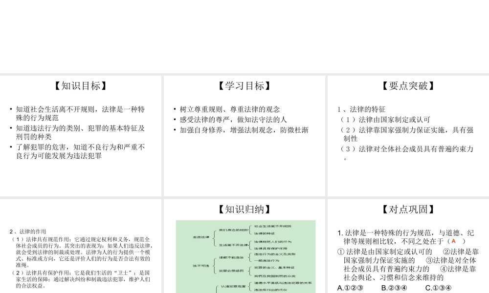 2014七年级政治下册 感受法律的尊严对点助学课件 新人教版