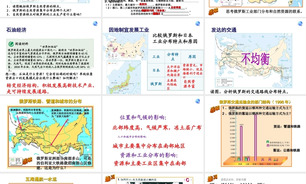 2015春七年级地理下册 7.4 俄罗斯（第2课时）课件 新人教版