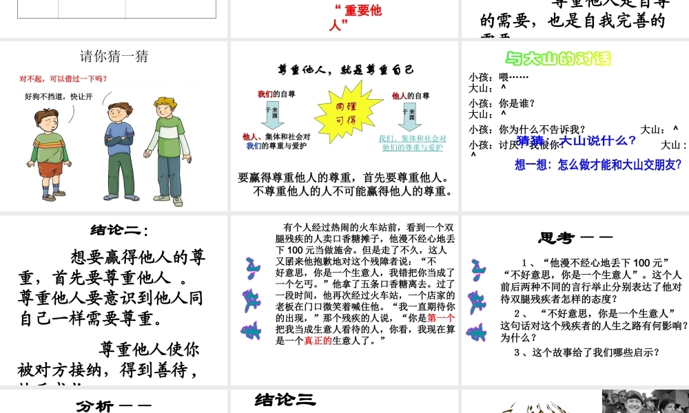2015春七年级政治下册 第1单元 第1课 第2框 尊重他人是我的需要课件 新人教版