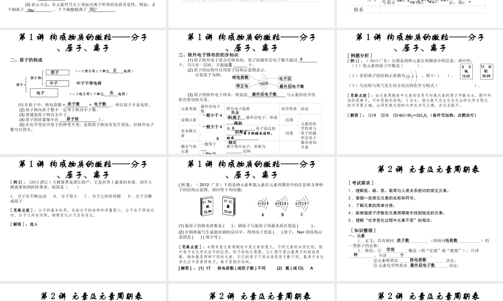 2014中考化学冲刺复习 第一部分 物质构成的奥秘课件