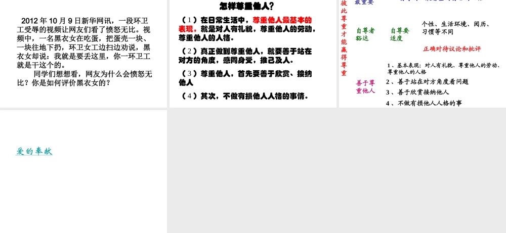 2015春七年级政治下册 第1单元 第1课 第3框 彼此尊重才能赢得尊重课件 新人教版