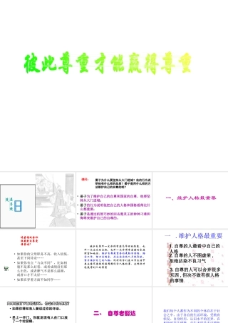 2015春七年级政治下册 第1单元 第1课 第3框 彼此尊重才能赢得尊重课件 新人教版