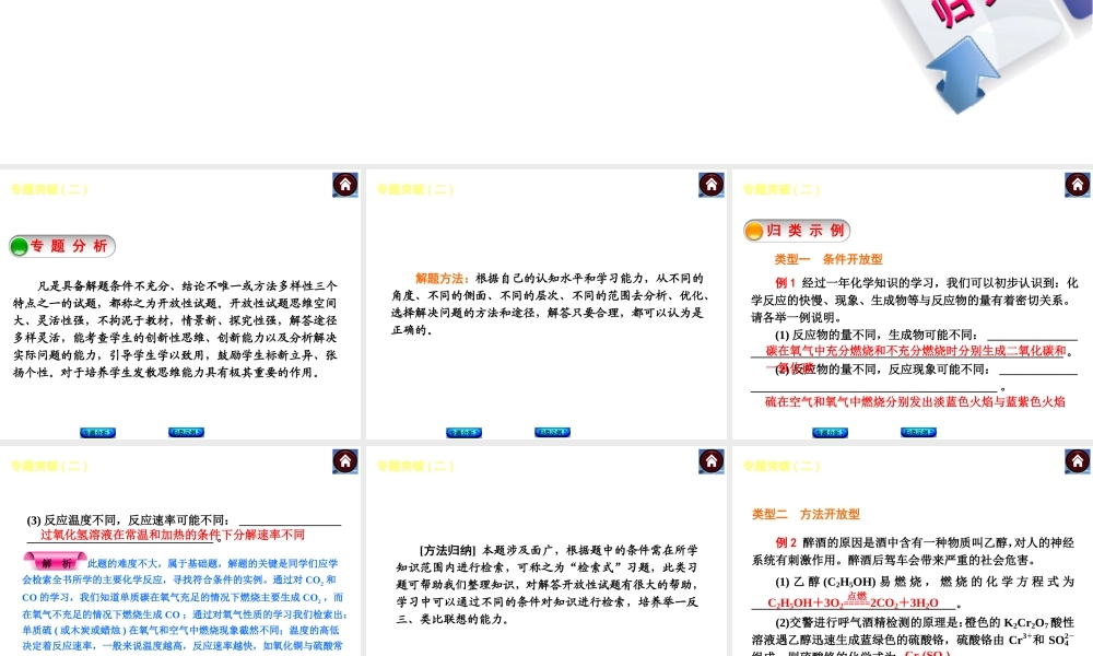 2014中考化学复习方案 专题突破二 情境开放题（专题分析+归类示例，含2013中考真题）权威课件