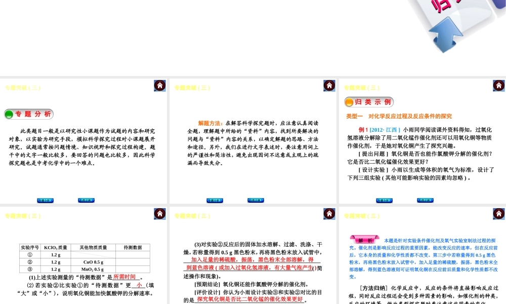 2014中考化学复习方案 专题突破三 科学探究题（专题分析+归类示例，含2013中考真题）权威课件