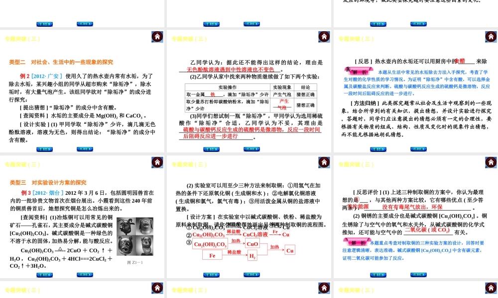 2014中考化学复习方案 专题突破三 科学探究题（专题分析+归类示例，含2013中考真题）权威课件